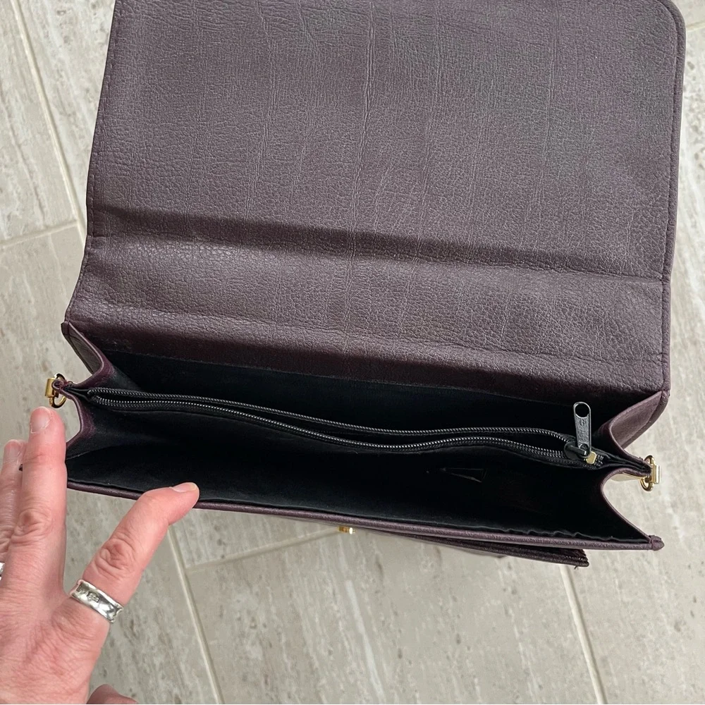 Vintage Burgundy leather vertical organizer briefcase satchel shoulder strap